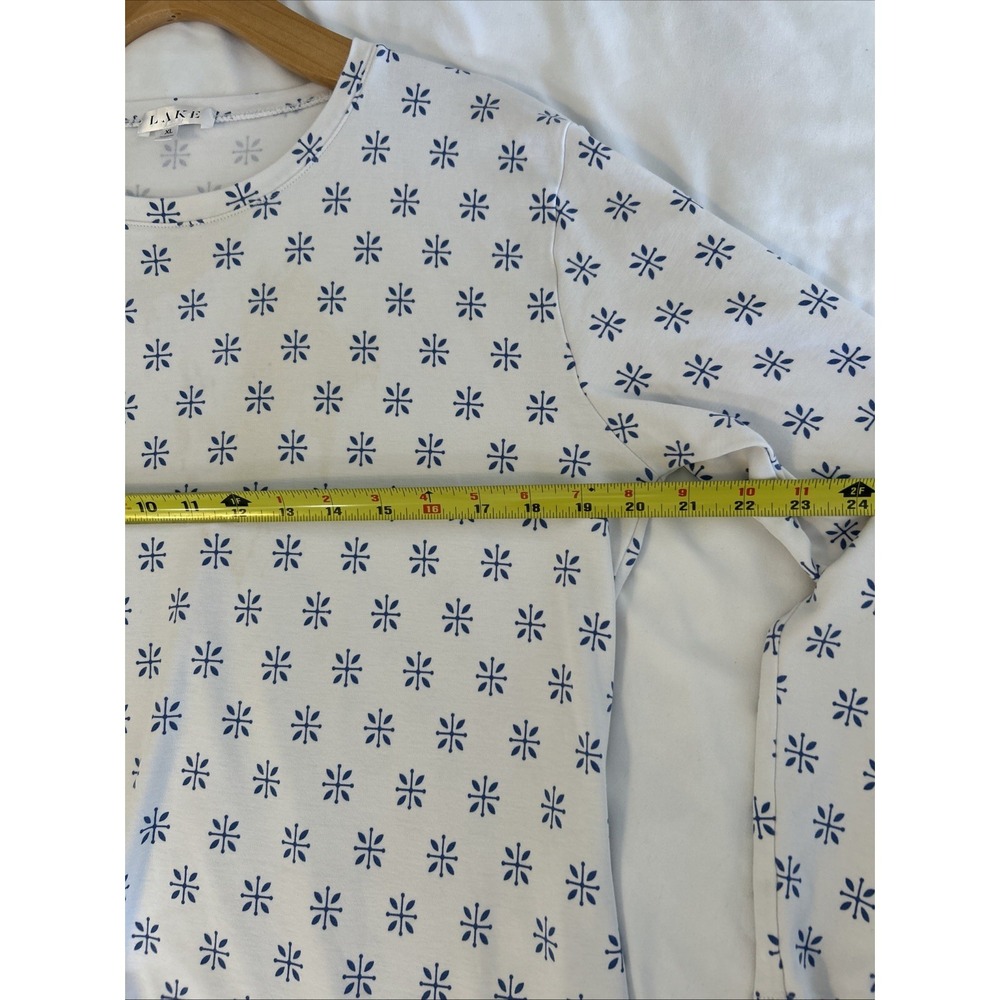LAKE Pajamas Womens XL Pima Cotton Long-Short Set White Blue Floral Starburst - Picture 3 of 10